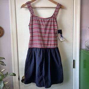 Vintage New Gabar Womens One Piece Modest Swimsuit with Attached Shorts Size 16